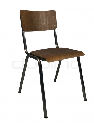 DL SCUOLA VINTAGE BROWN - Scaun în stil vintage cu cadru metalic si sezut de lemn